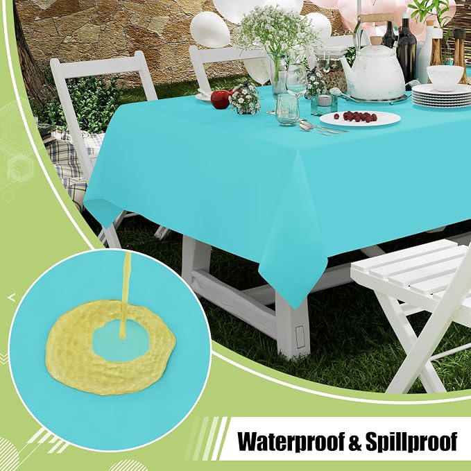 Smiry Disposable Table Cloth - 10 Pack, 54 x 108 Inch Waterproof Rectangle Tablecloths for Parties, Decorative Plastic Table Cover, Leakproof & Sturdy, Teal