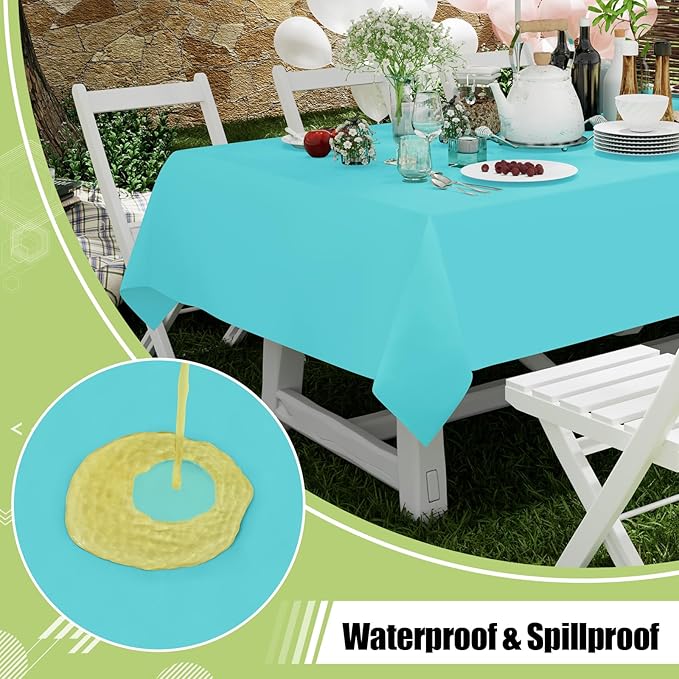 Smiry Disposable Table Cloth - 6 Pack, 54 x 78 Inch Waterproof Rectangle Tablecloths for Parties, Decorative Plastic Table Cover, Leakproof & Sturdy, Teal