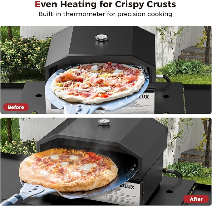 CAMPLUX 17 Inches Pizza Oven for Grill with Storage Bag and 14.8"×13" Cordierite Stone, Grill Top Pizza Oven Built-in Thermometer, Compatible with Propane & Charcoal Grill for Crispy Homemade Pizza