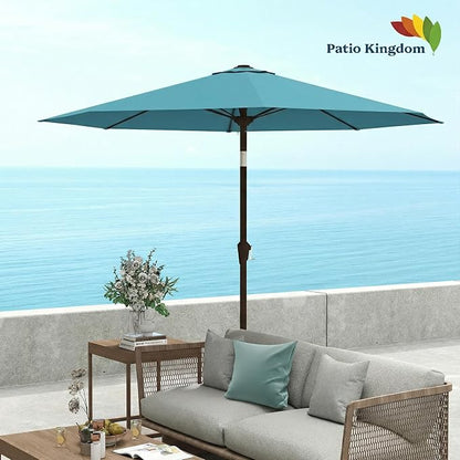 9FT Patio Umbrella Outdoor Table Umbrella w/Push Button Tilt and Crank, 8 Sturdy Ribs, UV Resistant Waterproof Market Umbrella for Pool, Deck, Backyard, Garden, Sky Blue