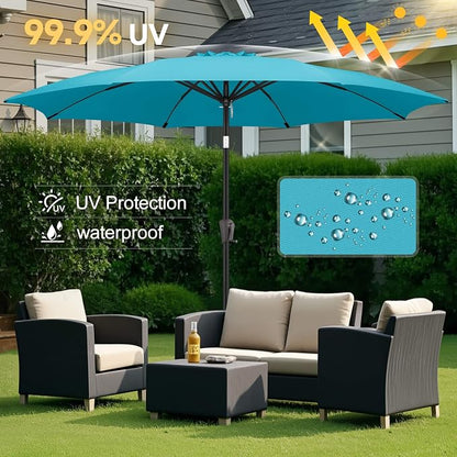 FLAME&SHADE Patio Umbrella Outdoor with Push Button Tilt, 10 ft Aqua Blue | UV Protection, Waterproof, 8 Sturdy Ribs, Porch Deck Umbrella for Pool, Table, Garden, Backyard, Provides Shade