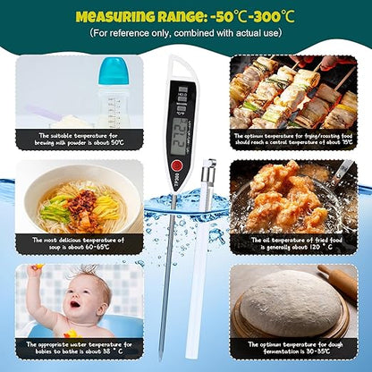 Copkim 12 Set Waterproof Food Thermometer for Water, Liquid, Candle and Cooking Digital Meat Thermometer with Long Probe Instant Read for Kitchen BBQ Grill Candy (White)