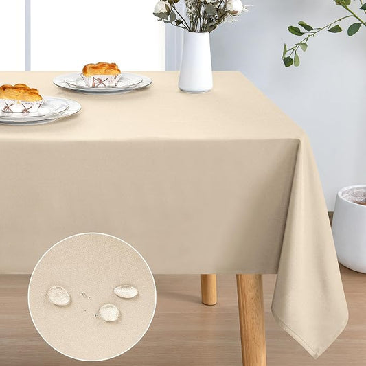 DWCN Rectangle Tablecloth - 30 x 60 Inch - Waterproof Stain and Wrinkle Resistant Washable Table Cloth, Decorative Fabric Table Cover for Kitchen Dining Room Party and Outdoor Use, Beige