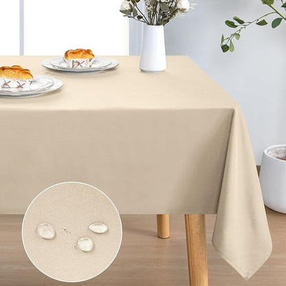 DWCN Rectangle Tablecloth - 60 x 84 Inch - Waterproof Stain and Wrinkle Resistant Washable Table Cloth, Decorative Fabric Table Cover for Kitchen Dining Room Party and Outdoor Use, Beige