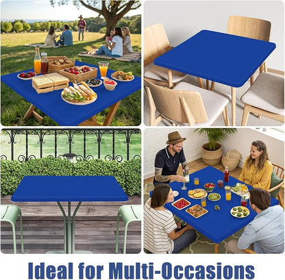 Moosfor 2 Pack Square Spandex Fitted Table Cloth, Elastic Tablecloth | Washable Picnic Table Cover, Stretch Waterproof Table cloths for Party, Patio, Dining, Kitchen, 34" x 34", Blue