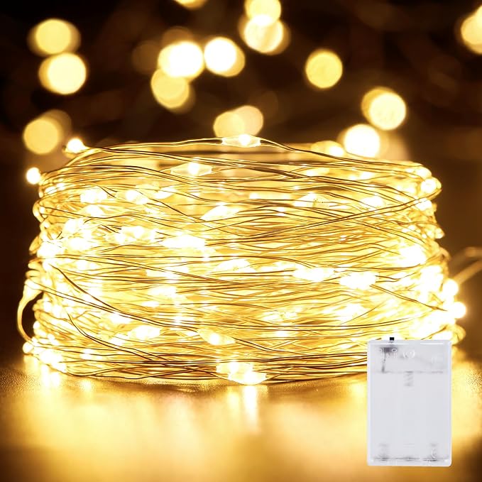 Minetom Fairy Lights Battery Operated, 33FT 100LED Waterproof String Lights | Long Lasting Silver Wire Starry Fairy Lights for Bedroom, Dorm, Christmas, Tree, Party, Wedding, Mason Jar, Holiday Decor