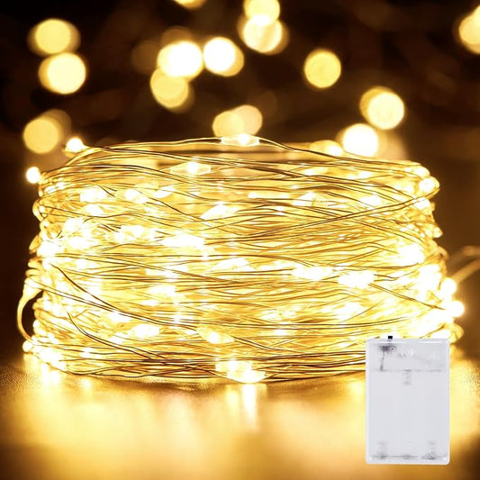 Minetom Fairy Lights Battery Operated, 33FT 100LED Waterproof String Lights | Long Lasting Silver Wire Starry Fairy Lights for Bedroom, Dorm, Christmas, Tree, Party, Wedding, Mason Jar, Holiday Decor
