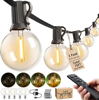 Outdoor String Lights with Remote 75FT Waterproof Outside Lighting for Yard | 1FT Bulbs Apart,75 Feet Dimmable Connectable Patio Lights with Remote,Timer, 3 Modes for Backyard, Bistro,Garden,Balcony,Deck
