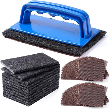 Reallnaive 31 Pcs Griddle Cleaning Kit for Flat Top Grill,Blue | Screen Holder, Grill Screens Cleaning Pads, Heavy Duty Abrasive Mesh Pads for Cast Iron, Stainless Steel Griddle Cleaner
