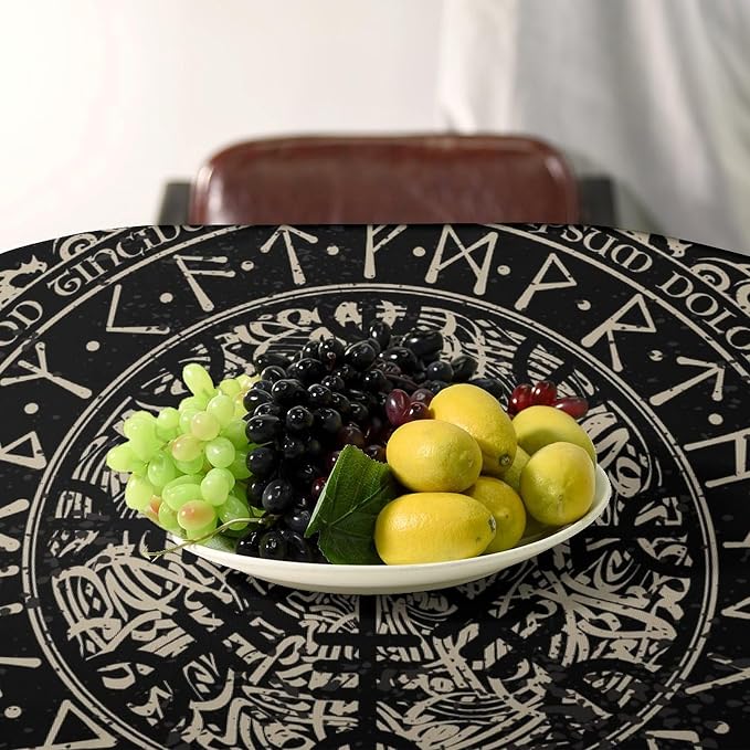 Vintage Viking Pattern Tablecloth, Viking Ancient Runic Helmet of Awe Celtic Dragon Table Cloth Water Resistant Wipeable Table Cover for Farmhouse Party Holiday Kitchen Dinner Table 55x75"
