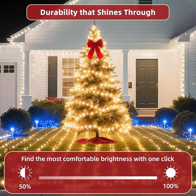 240ft Outdoor Christmas Lights, 750 LED Super Long String Lights 12 Modes & Timer Memory, Dimmable Outsite Waterproof Light Strings for Xmas Tree Garden Wedding Party Holiday Decorations Warm White