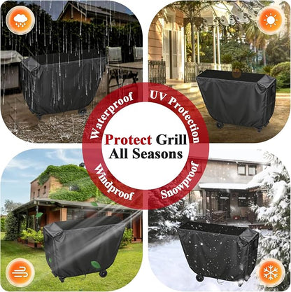 Outdoor Dining Grill Cart Cover - 51" D x 19" W x 34" H, 600D Grill Cart Cover for JY QAQA PET, Heavy Duty Waterproof BBQ Food Prep Table Covers, Black