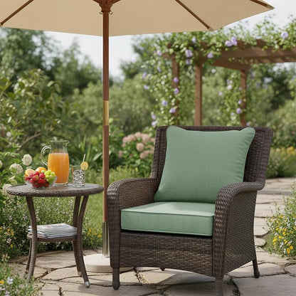 Summsun Outdoor Cushions for Patio Furniture, Faux Linen Water Resistant Backrest and Deep Seat Cushion Set with Removable Cover, Ties, Non-Slip Bottom, 22 x 22 Inch, Sage Green