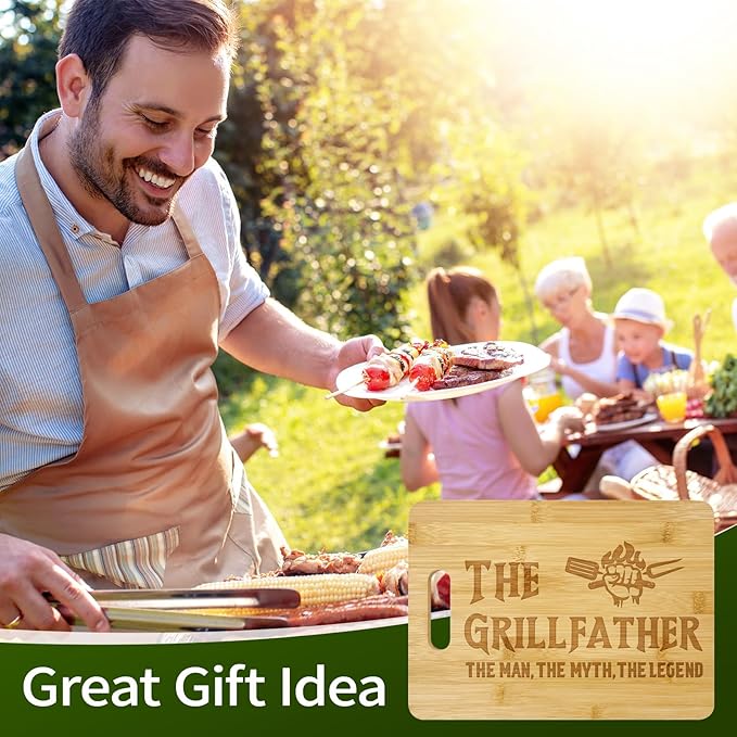 Dad Birthday Gift, The Grillfather Wood Cutting Board 12x8.6 Inch, Dads Gift from Daughter Son, Cool Kitchen Gifts for BBQ, Grill Masters, Father's Day Present for Papa,Grandpa,Husband
