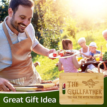Dad Birthday Gift, The Grillfather Wood Cutting Board 12x8.6 Inch, Dads Gift from Daughter Son, Cool Kitchen Gifts for BBQ, Grill Masters, Father's Day Present for Papa,Grandpa,Husband