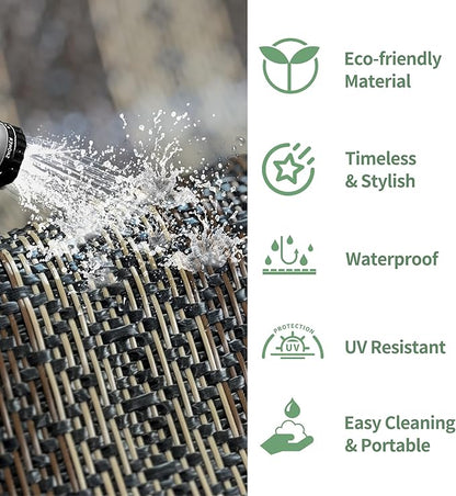 GENIMO Outdoor Rug, Waterproof Plastic Rugs for Patio, 6'x9' Ebony Brown | Outside Larger Modern Carpet Mat for Porch Decor, Deck, Balcony, Camping, RV, Backyard, Picnic, Beach, Reversible, Foldable