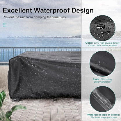 Waterproof Outdoor Patio Furniture Covers 124"L×71"W×29"H Black | Rain, Dust & UV Protection; Heavy-duty Oxford Resists Tears & Fading; Keeps Dining Tables & Chair Sets Dry on Patio & Deck