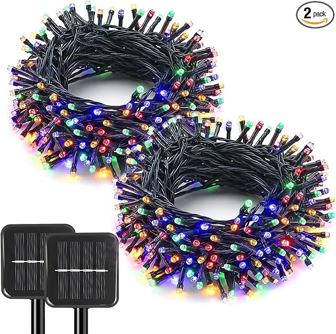 SyouHome 2 Pack Solar String Lights Outdoor, 200 LED Extra-Long 78 FT Solar Christmas Lights Outdoor with 8 Lighting Modes, IP65 Waterproof for Garden, Xmas, Balcony, Wedding, Party (Multicolor)