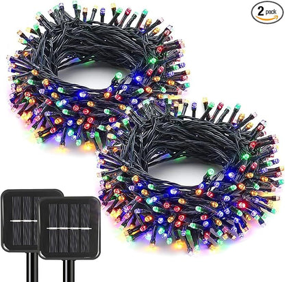SyouHome 2 Pack Solar String Lights Outdoor, 200 LED Extra-Long 78 FT Solar Christmas Lights Outdoor with 8 Lighting Modes, IP65 Waterproof for Garden, Xmas, Balcony, Wedding, Party (Multicolor)