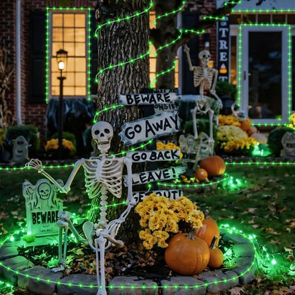 YEGUO Green Solar Halloween Lights, 66ft 200 LED Solar Rope Lights Outdoor Waterproof, 8 Modes Fairy Lights in Clear Thin Tube