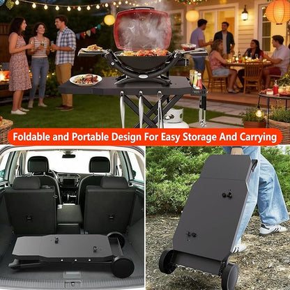 Upgraded Portable Grill Cart for Weber Q1200, Q1000, Q2200, Q2000, Q2400, Foldable Cart for Weber Q Series Gas Grills, Outdoor BBQ Stand with Propane Tank Holder for Travel and Camping