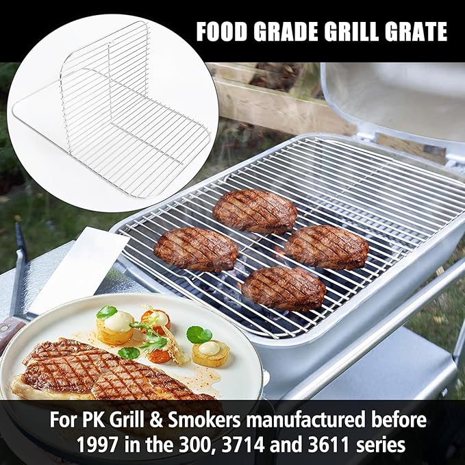 SafBbcue Cooking Grid for PK Barbecue Grills Hinged Grid Grate for PK 99010 Grills Replacement for Series 300, 3714, 3611 Smoker Stainless Steel, Compatible with PK Grill Pre-1997 Models