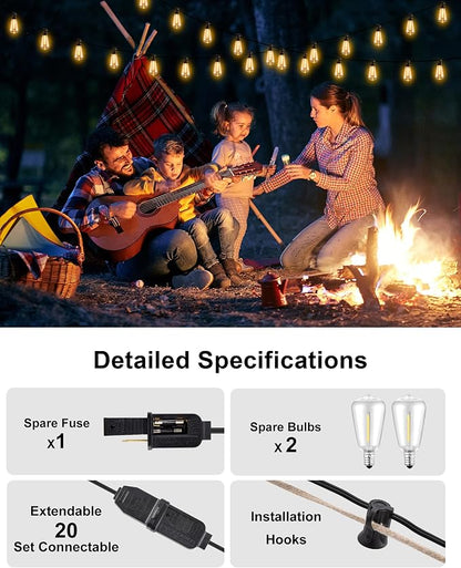 Patio String Lights Plug in 50FT LED Outdoor String Lights with IP65 Waterproof 27 Bulbs, Connectable Dimmable Edison ST38 Outside Lights for Garden, Yard, Porch, Backyard, Deck, Home Decor