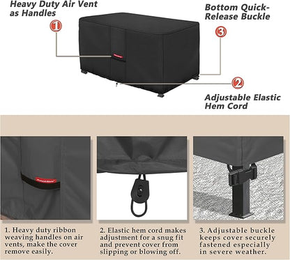 Porch Shield Patio Fire Pit Cover - Waterproof 600D Outdoor Rectangular Gas Fire Table Cover Deck Box Protector - 58 x 24 inch, Black