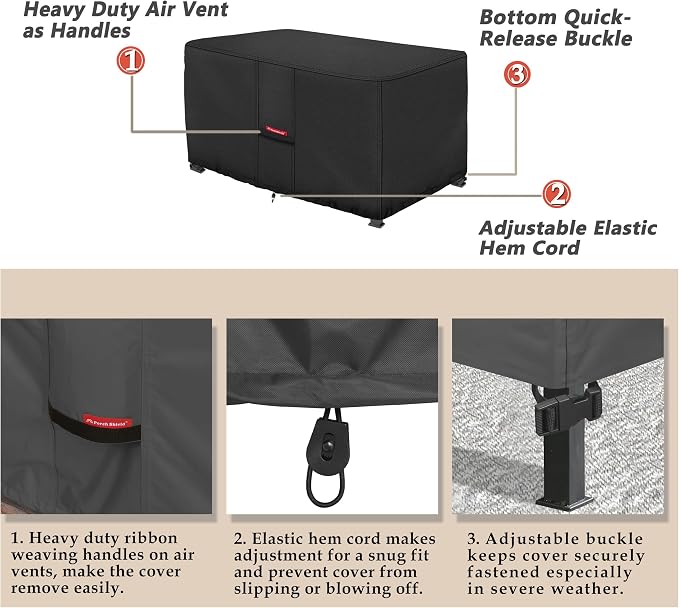 Porch Shield Patio Fire Pit Cover - Waterproof 600D Outdoor Rectangular Gas Fire Table Cover Deck Box Protector - 58 x 36 inch, Black