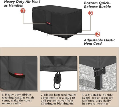 Porch Shield Patio Fire Pit Cover - Waterproof 600D Outdoor Rectangular Gas Fire Table Cover Deck Box Protector - 48 x 28 inch, Black