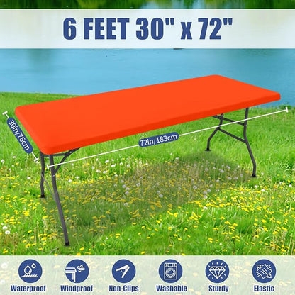 Moosfor 2 Pack Rectangle Spandex Fitted Table Cloth, 6FT Elastic Tablecloth | Washable Picnic Table Cover, Stretch Waterproof Table cloths for Party, Patio, Dining, Kitchen, 30" x 72", Orange
