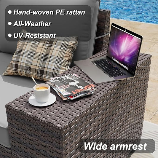 ALAULM 13 Pieces Outdoor Patio Furniture Set with Propane Fire Pit Table Outdoor Sectional Sofa Sets Patio Furniture 43" Gas Fire Pit Brown PE Rattan Patio Conversation Set w/10 Cushions (Grey)