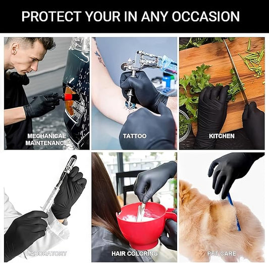 Disposable 5 & 8 Mil Black Nitrile Gloves S-XL – Heavy Duty Latex & Powder-Free – Textured, Chemical-Resistant
