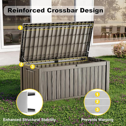 150 Gallon Deck Box Large Outdoor Storage Box Waterproof for Patio Furniture,Outdoor Cushions,Garden Tools and Pool Supplies,Weatherproof(Grey,150Gallon)