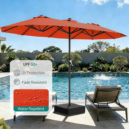 AreShark 13 FT Patio Umbrella with Solar Lights, Double-Sided Outdoor Table Umbrellas with Crank, Large Rectangular Market Umbrella for Porch, Lawn, Pool, Backyard, Orange