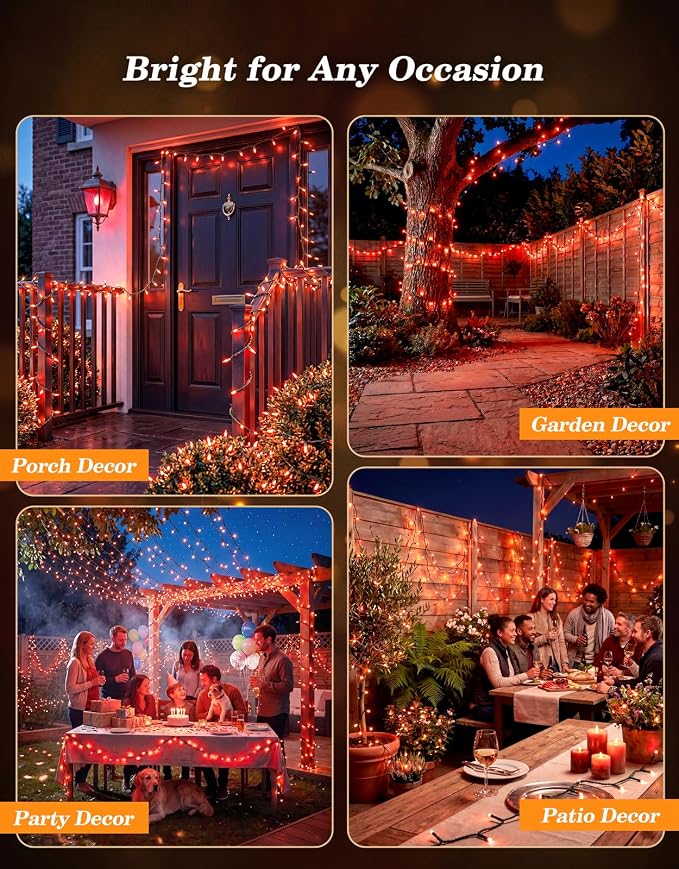 LitHome 2 Pack Solar String Lights Outdoor with Remote, Total 200LED 66FT | Solar Christmas Lights Outside Waterproof, 8 Modes String Light for Xmas Patio Garden Party Yard Tree Decor, Red