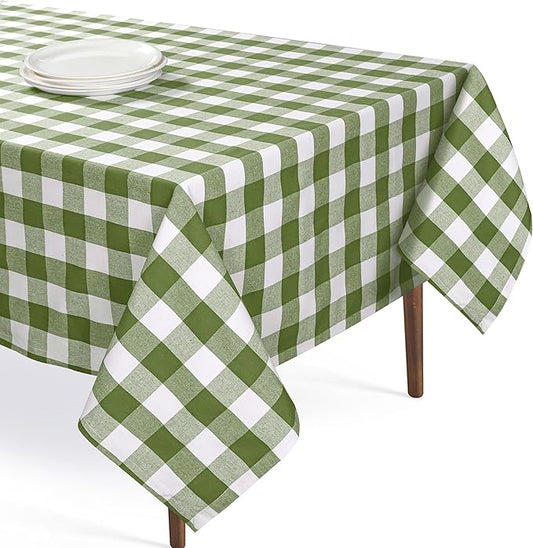 Mint Green and White Buffalo Check Tablecloth, 60x102 Inches, Plaid Table Cover, 100% Cotton, Washable, Reusable Farmhouse Tablecloth for Holidays, Parties, Weddings, Everyday Use
