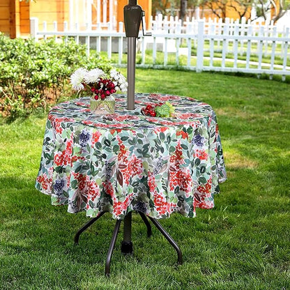 EHouseHome Outdoor Indoor 60inch Round Tablecloth with Umbrella Hole and Zipper, Waterproof Zippered Patio Table Cloths, Spring/Summer Table Covers for Backyard Circular Table/BBQs/Picnic