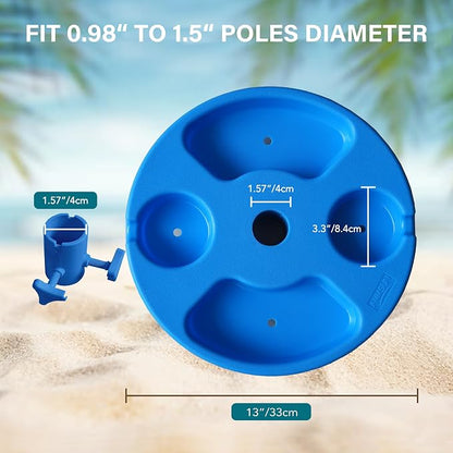 AMMSUN 13" Beach Umbrella Table Tray for Beach, Patio, Garden, Swimming Pool with Cup Holders, Snack Compartments Blue