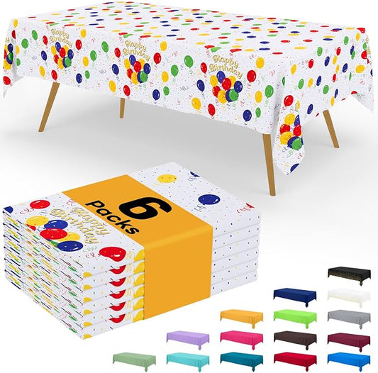 Smiry Disposable Table Cloth - 6 Pack, 54 x 108 Inch Waterproof Rectangle Tablecloths for Parties, Decorative Plastic Table Cover, Leakproof & Sturdy, Colorful Balloons