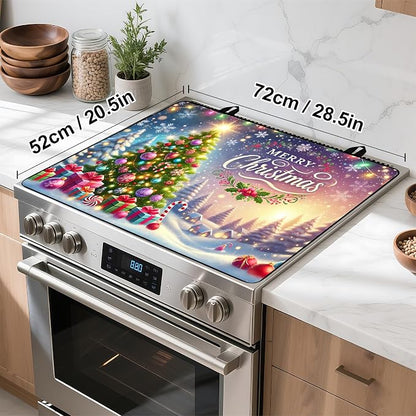 Christmas Stove Top Cover Snowman Stove Top Cover for Home Decoration Kitchen Pad Non-Stick Washable Cooktop Covers Countertop Protector Keep Stove Clean 28"x20" (Tree)