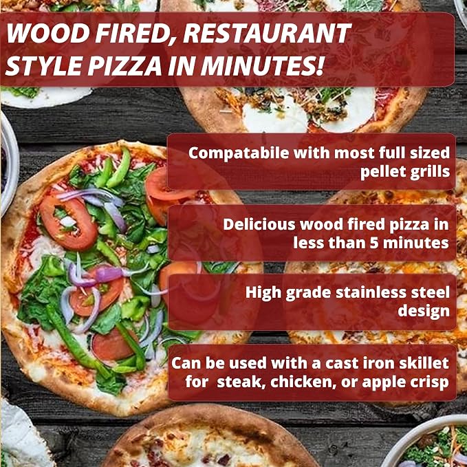 Pellethead Pizza Oven Attachment for Pellet Grills, 800°F+, SS | Fits Traeger, Pit Boss, Camp Chef, and GMG grills, Stainless steel with 13-inch stone, Reaches 800°F or higher