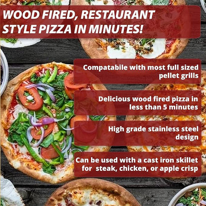Pellethead Pizza Oven Attachment for Pellet Grills, 800°F+, SS | Fits Traeger, Pit Boss, Camp Chef, and GMG grills, Stainless steel with 13-inch stone, Reaches 800°F or higher