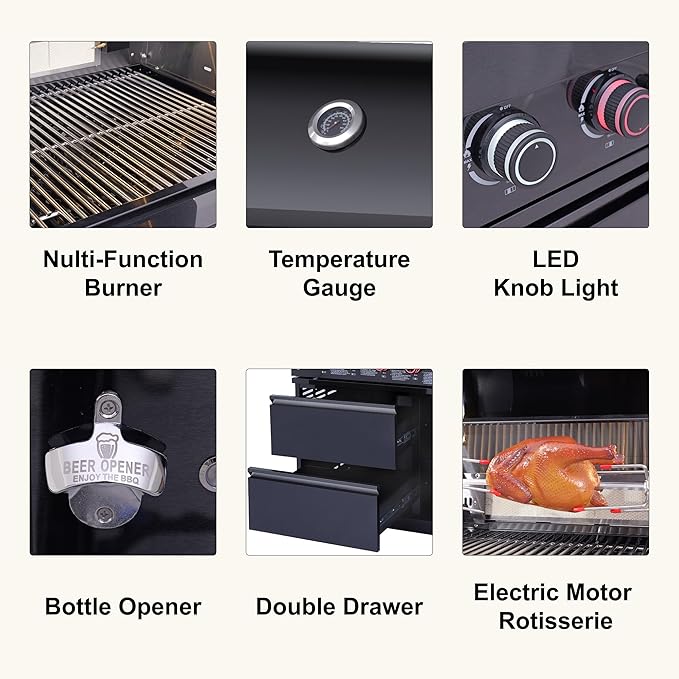 Black 4-Burner 72000 BTU Stainless Steel Propane Gas Outdoor Kitchen Island Grill with Single-Door Refrigerator, Pull-Out Sink & Storage Cabinets | for Patio, Backyard BBQ