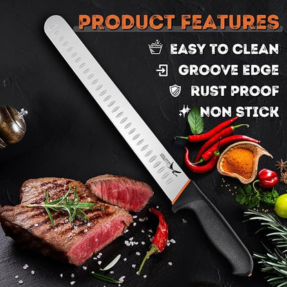 Golden Bird Professional Brisket Knife - 12 Inch Multifunction Carving Knife, Razor Sharp Stainless Steel Slicing Knives, Granton Edge Brisket Trimming Knives