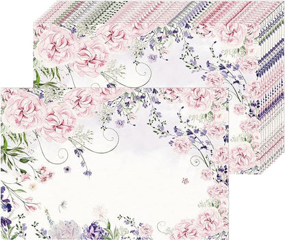 Paper Placemats Disposable 50 Pack Watercolor Flower Disposable Placemats 16x 11 Inch Summer Paper Table Mats for Home Kitchen Dining Table Decoration Wedding Party Supplies