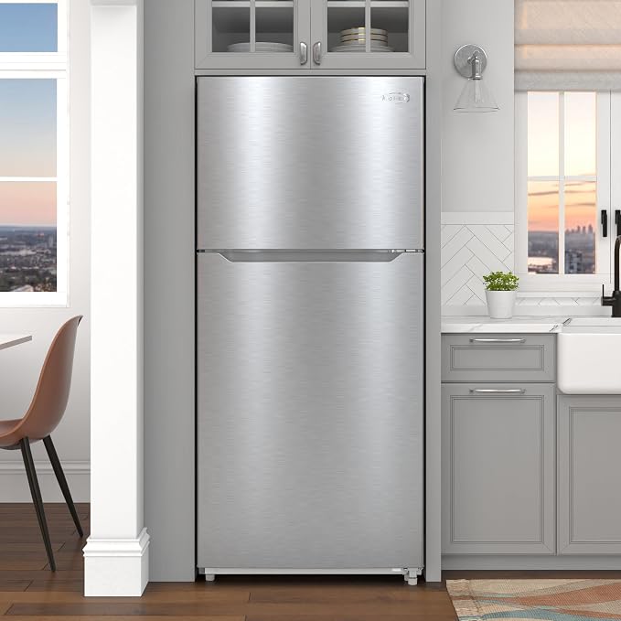 KoolMore 30 Inch 20 Cu Ft Top Freezer Refrigerator, Stainless Steel, Freestanding Full Size Fridge Freezer for Home Kitchen or Garage