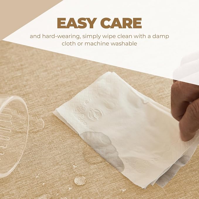 Decorelia Faux Linen Square Tablecloth for Dining Room,Waterproof Texture Decorative Farmhouse Rustic Table Cloth for Indoor Outdoor Party, Holiday, Banquet Picnics, Patio,70 x 70 Inch (Square),Beige