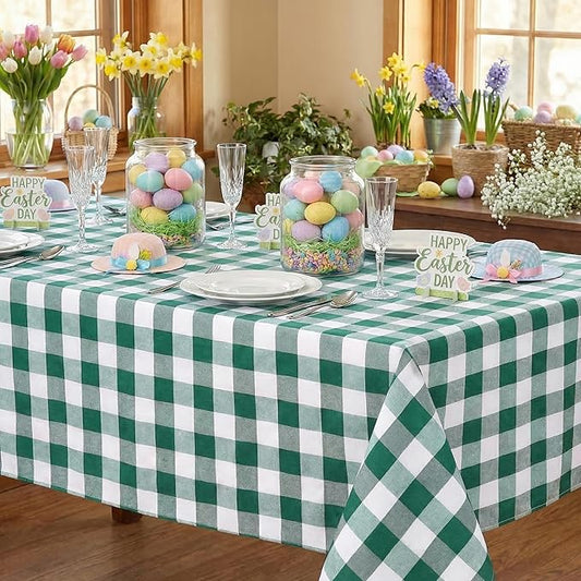 B-COOL Plaid Tablecloth Green White Easter St Patricks Day Checker Table Cloth Buffalo Rectangle Desk Cloth for Party Festival Indoor Outdoor Picnic Dinner Decor 56x120 Inch