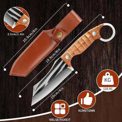 Plys Camping Knife 4” Fillet & Bushcraft, Fixed Blade Hunting Knives, Full-Tang Blade, Ergonomic Rosewood Handle with Finger Guard, Outdoor/Hiking/BBQ, Lanyard Hole, Gift Box
